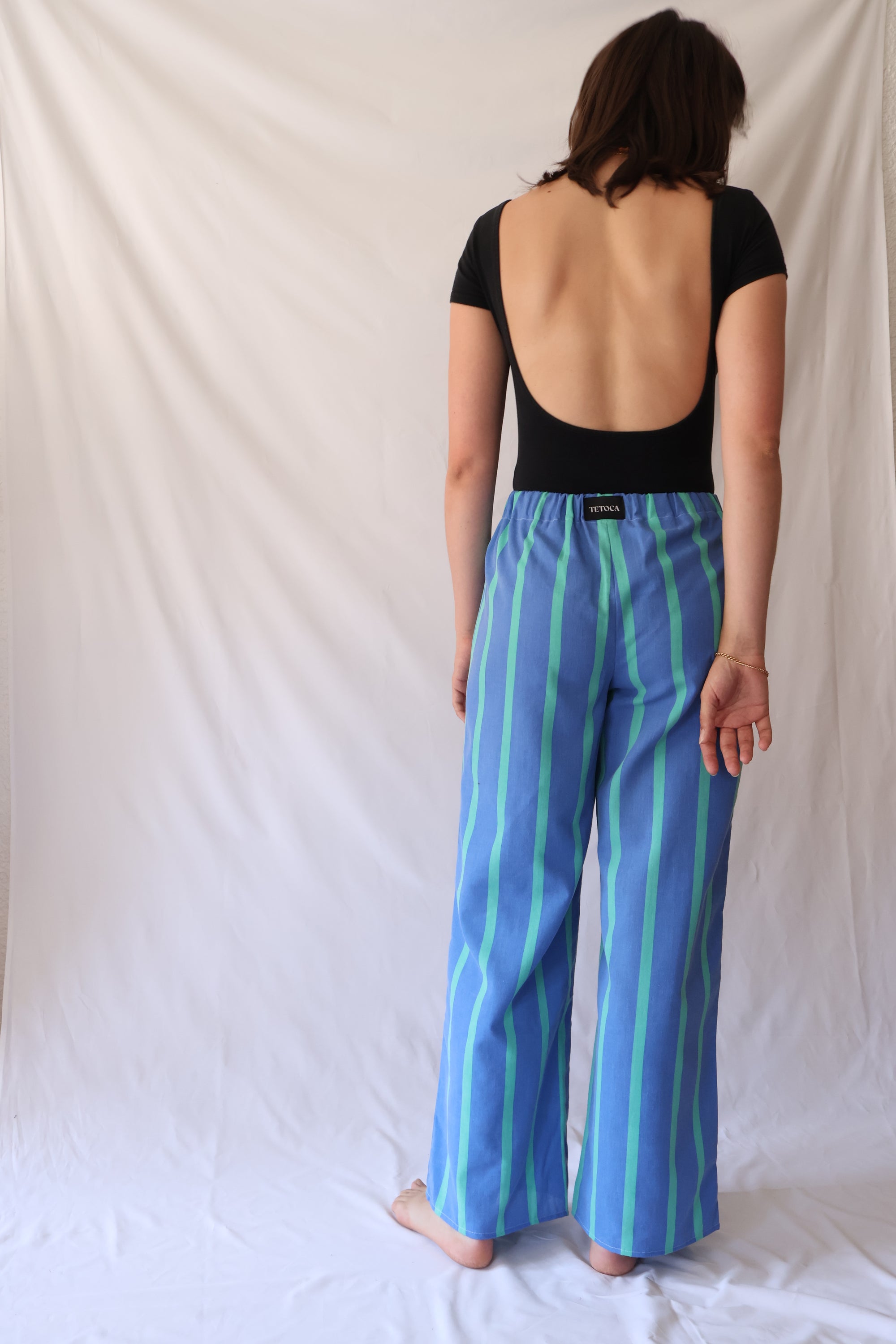 PANTALON RAYÉ BLEU ET VERT