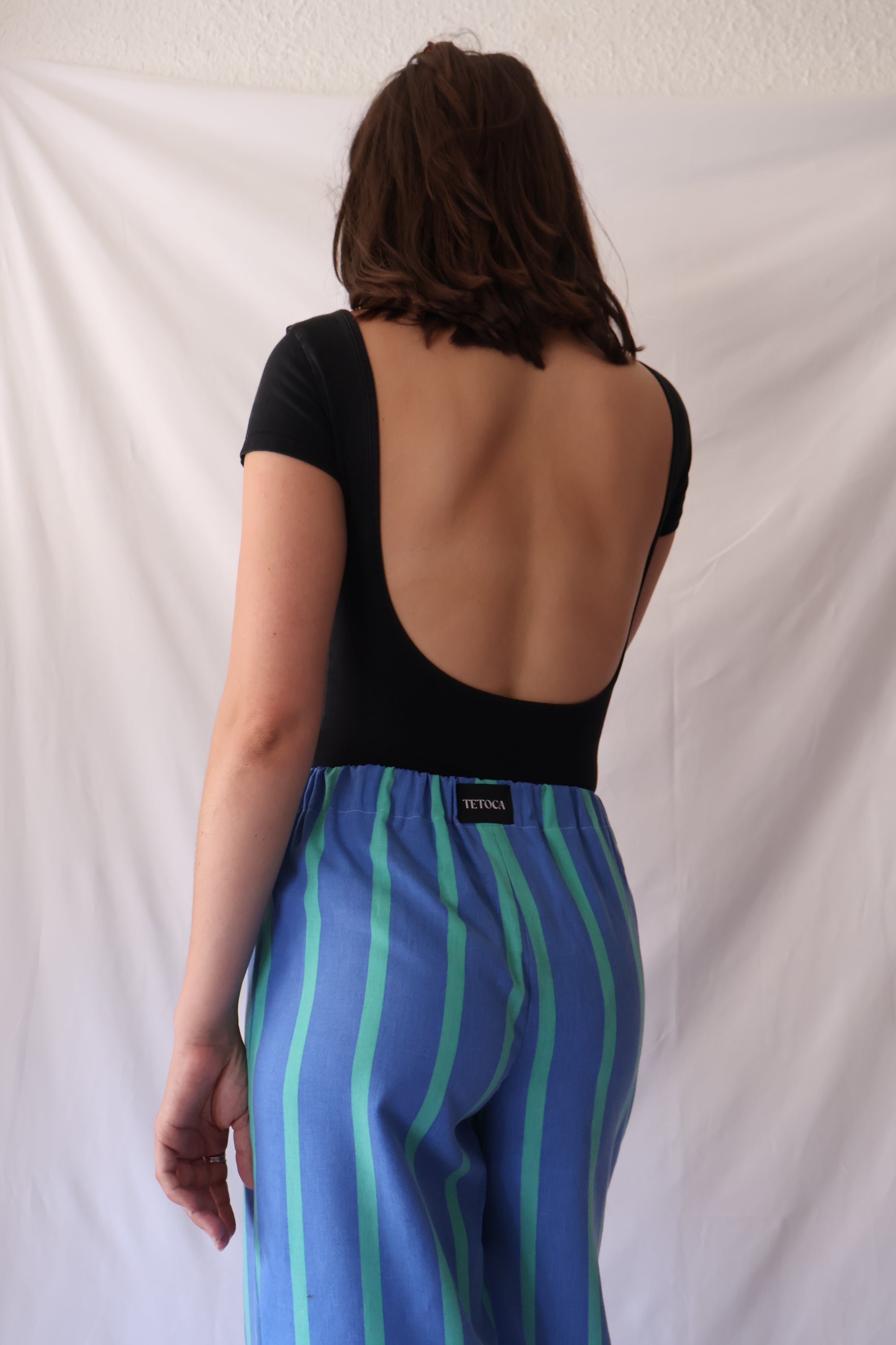 PANTALON RAYÉ BLEU ET VERT