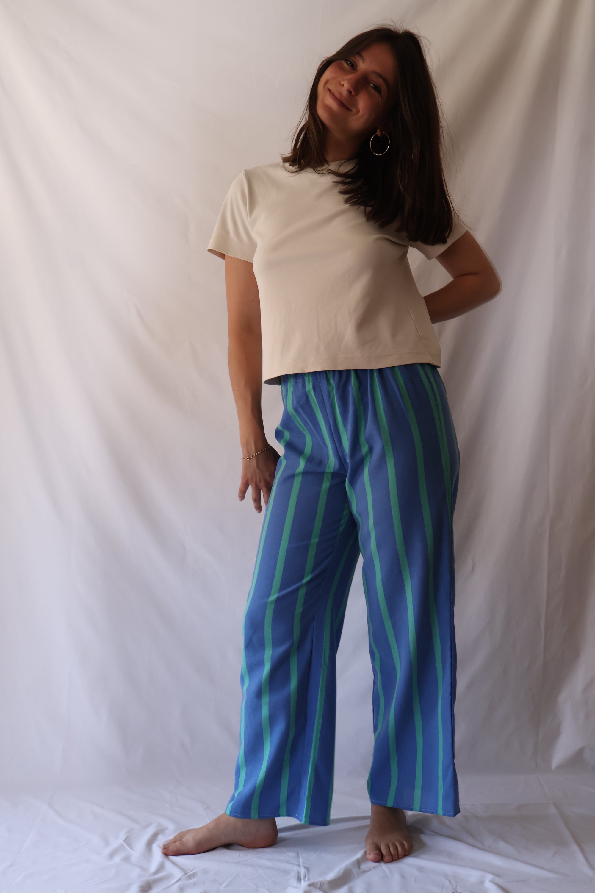 PANTALON RAYÉ BLEU ET VERT