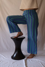 PANTALON RAYÉ BLEU ET VERT