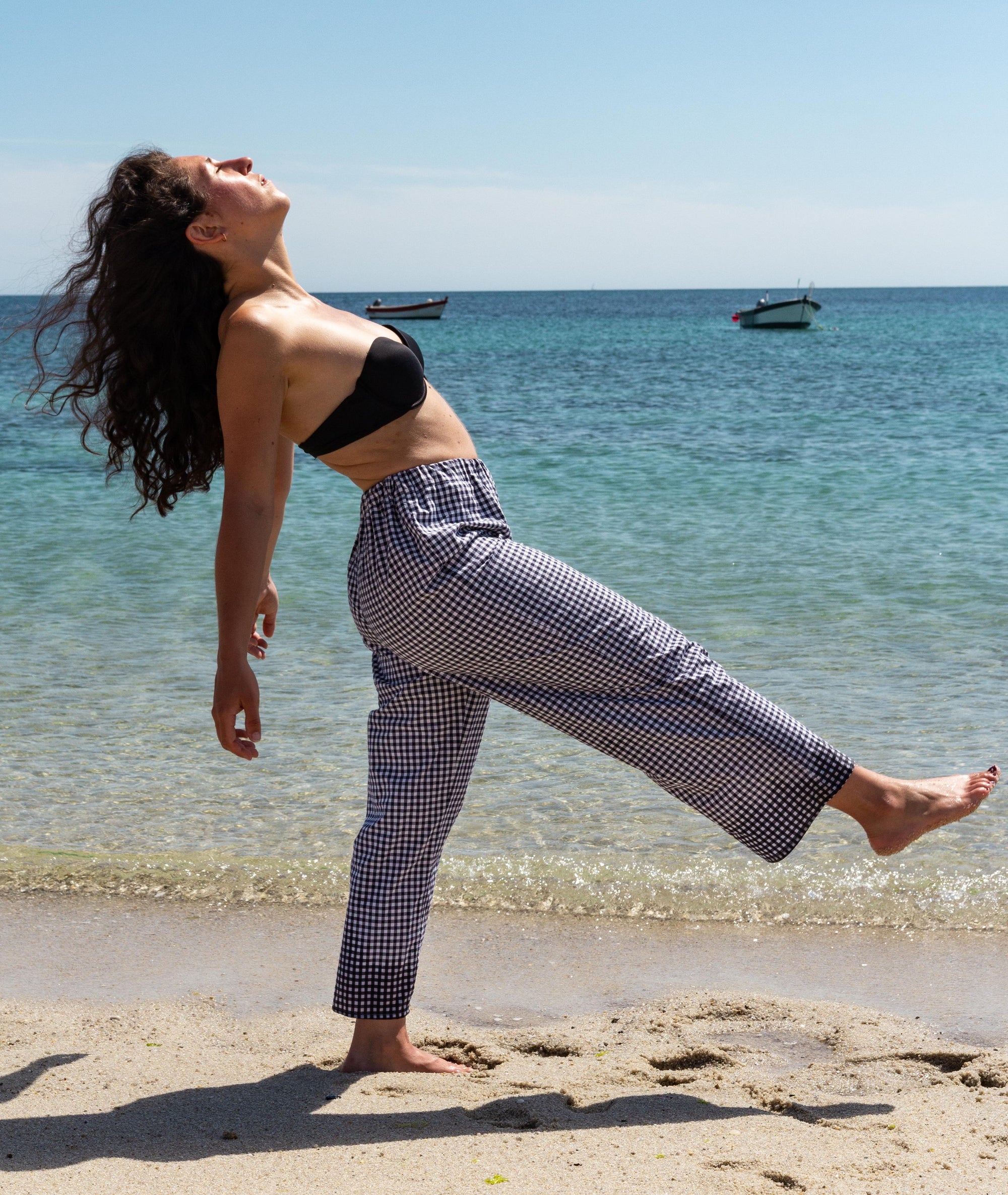 PANTALON À CARREAUX DE VICHY BLEU MARINE